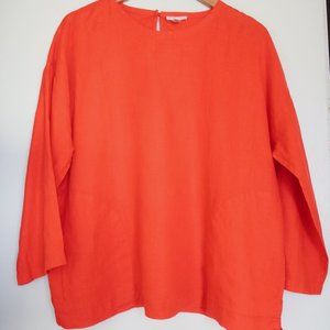Eileen Fisher Organic Linen Blouse Orange Oversized 48" Chest Side Pockets